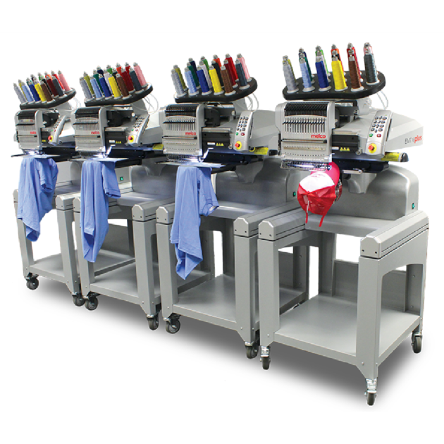 Melco EMT16X Modular Four Head System Embroidery Machines with garments Melco EMT16X Modular Four Head System Embroidery Machines with garments