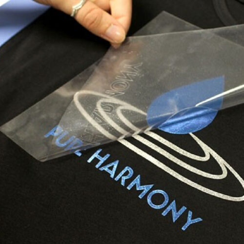 Pure harmony logo being transferred onto black shirt using Sef Metalflex Vinyl Pure harmony logo being transferred onto black shirt using Sef Metalflex Vinyl