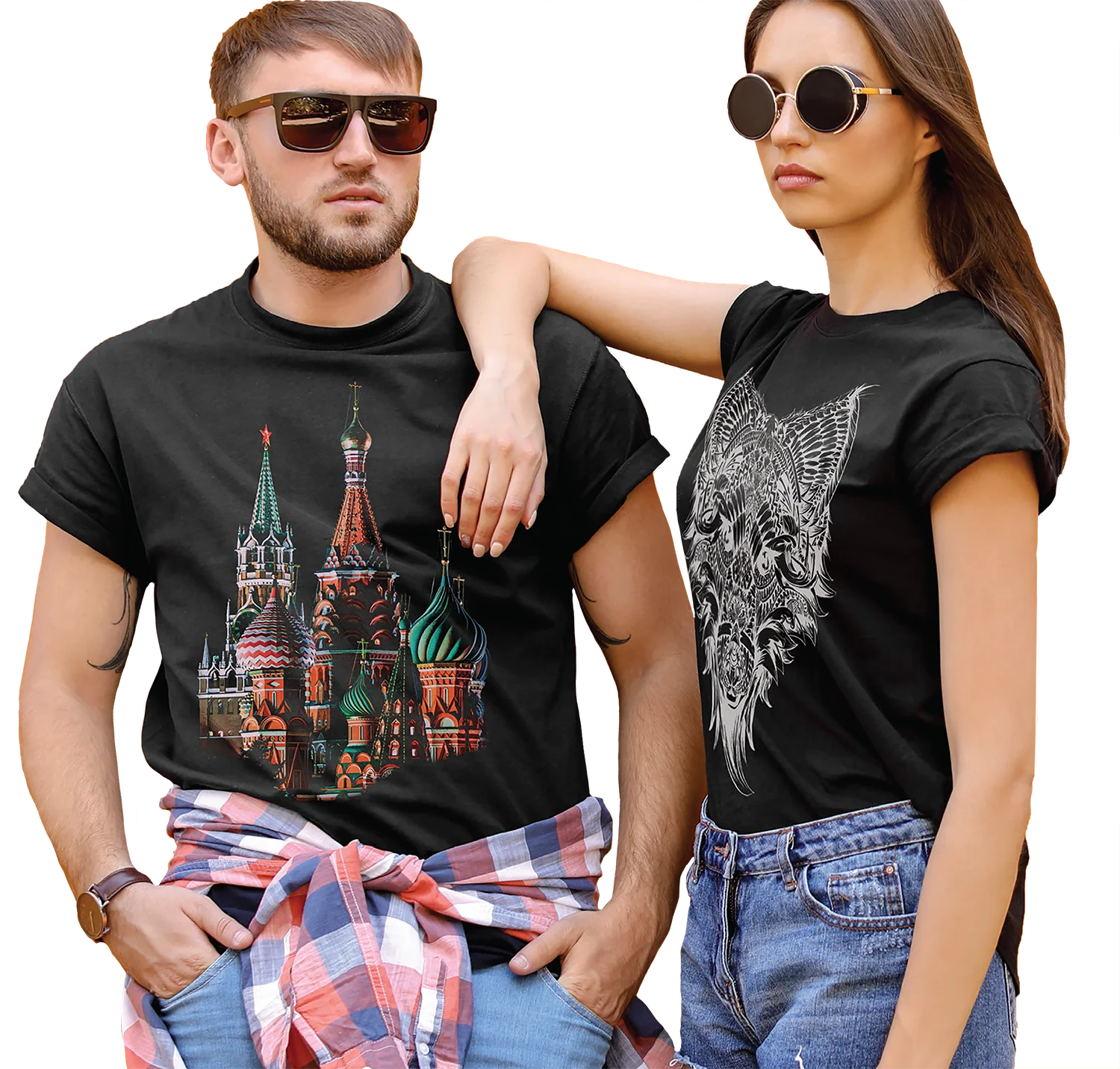 Couple with printed tshirts by Forever Couple with printed tshirts by Forever