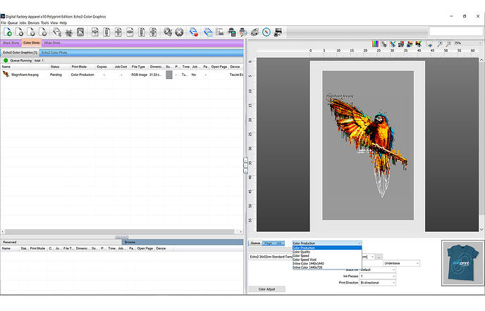 Digital Factory Colour and black Print Queue Screen Digital Factory Colour and black Print Queue Screen