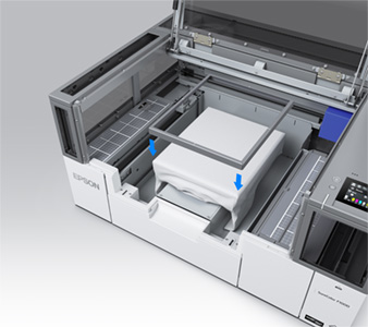 epson-sc-f1000-large-opening-lid Epson SC-F1000 DTG & DTF printer with open lid